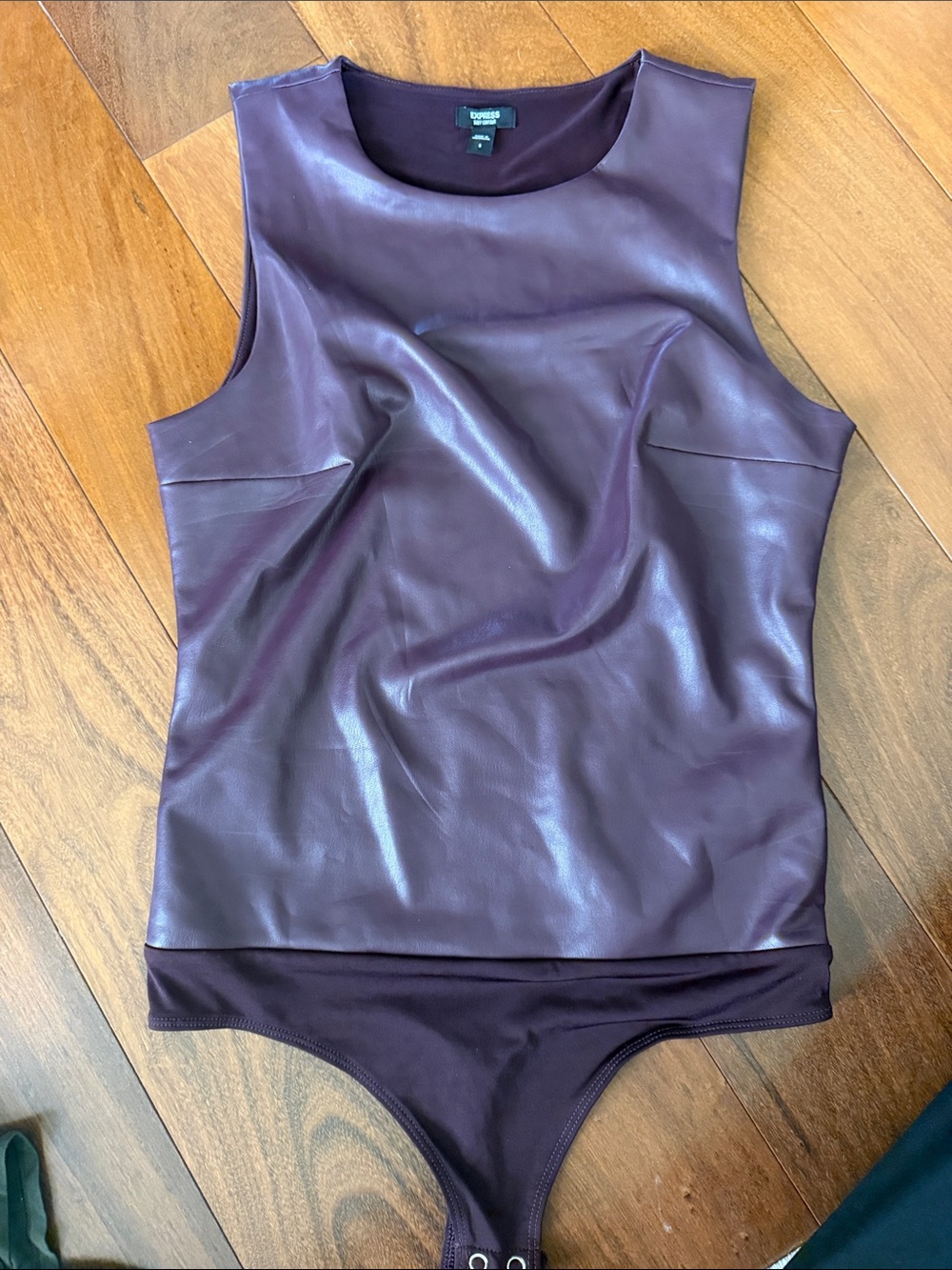 Express Girls Plum Faux-Leather Sleeveless Bodysuit